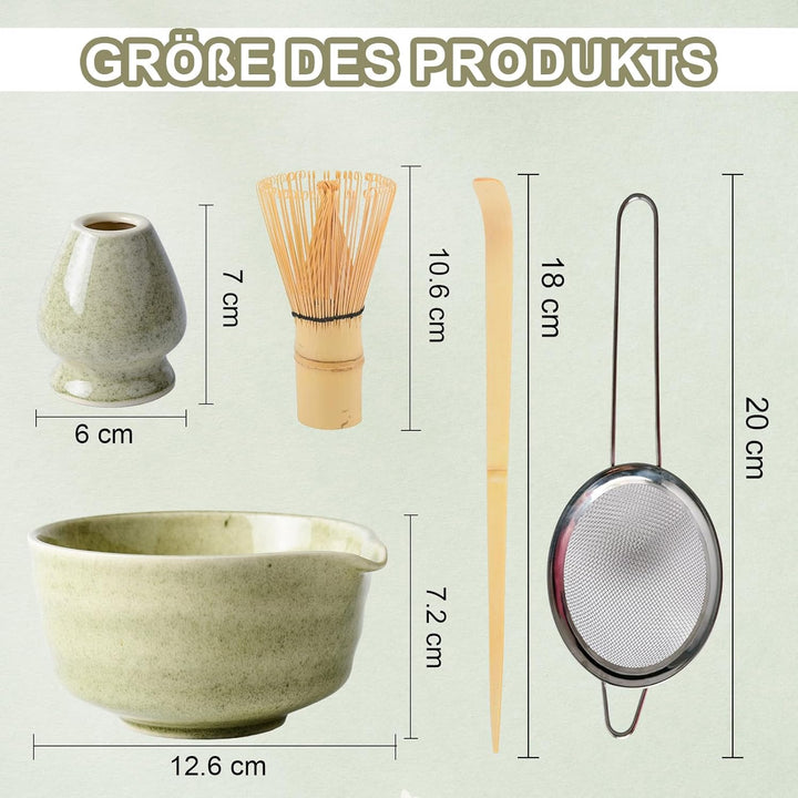 Matcha Set 5 Stück Japanische Teezeremonie Matcha Schale mit Giesser,Schneebesen Stand,Matcha Schauf