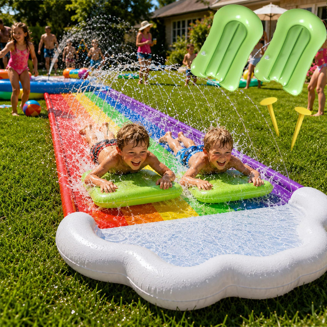 19.69ft/600cm Wasserrutsche und 2 Bodyboards | Garten-Wasserrutsche Sommer-Rutsch-Wasserrutschen Was