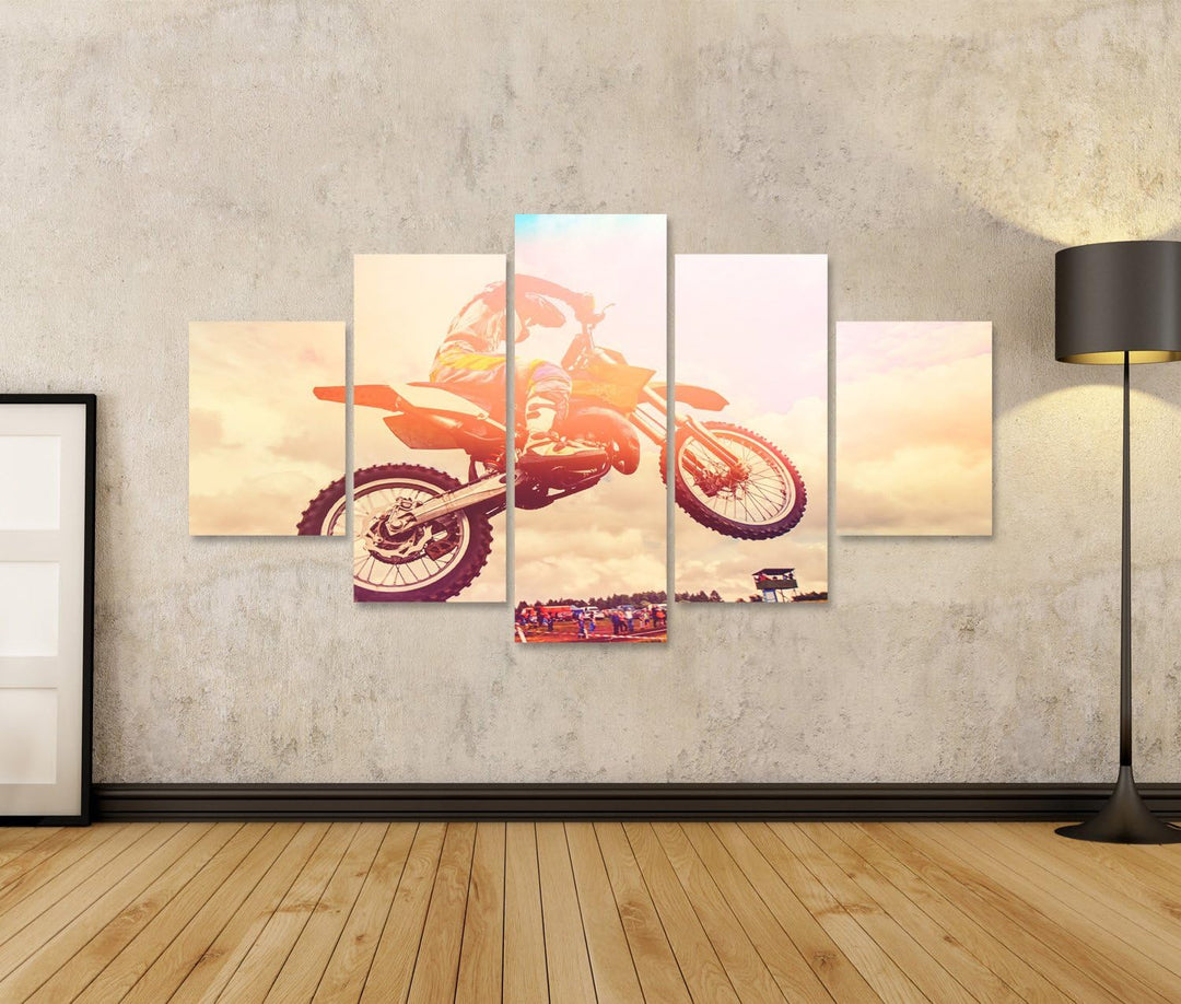 islandburner Bild auf Leinwand Rennläufer auf Motorrad dirtbike Motocross-Querfeldein im Flug, sprin