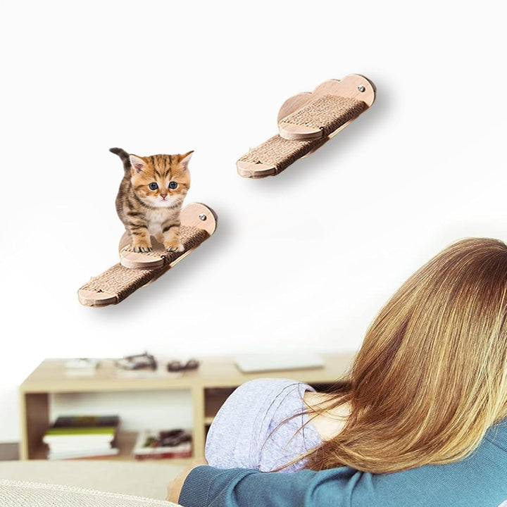 Wandtreppen für Wohnungskatzen | Kletterstufen Schwebende Holztreppe Für Die Wand | Elegante Katzenm