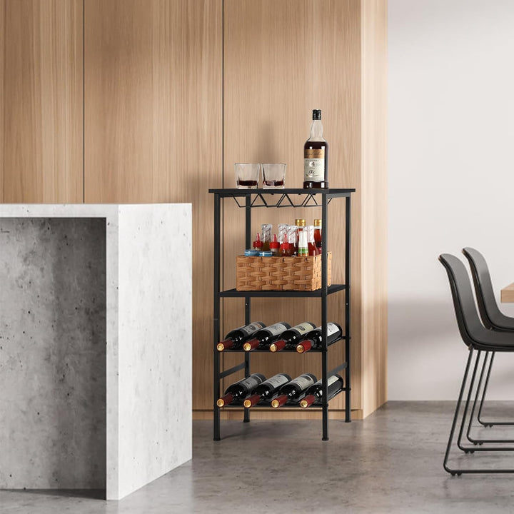 smusei Weinregal Stehend, Flaschenregal mit Tischplatte und Weinglashalter, 4 Ebenen Weinschrank Wei