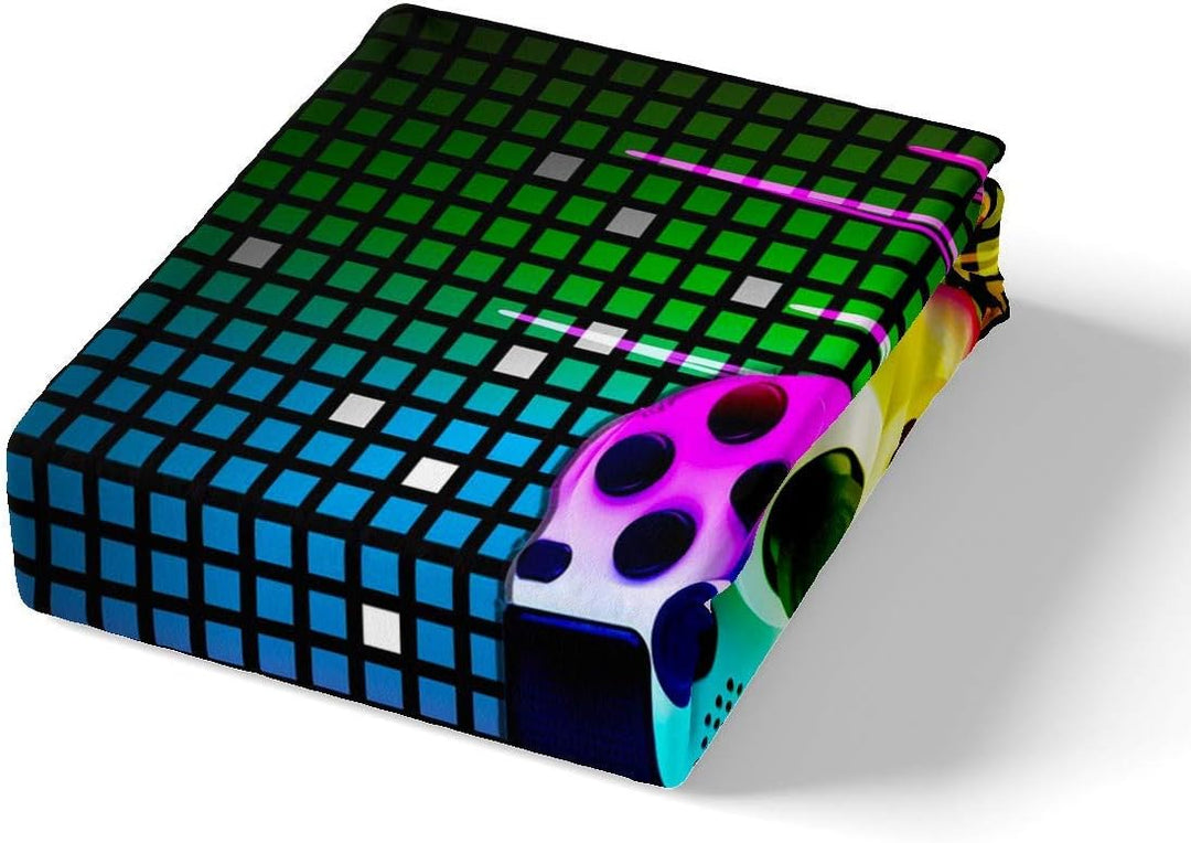 Tbrand Buntes Gamepad Bettwäsche Set 135x200cm Geometrisches Gitter Bettbezug Set Kinder Jungen Mädc