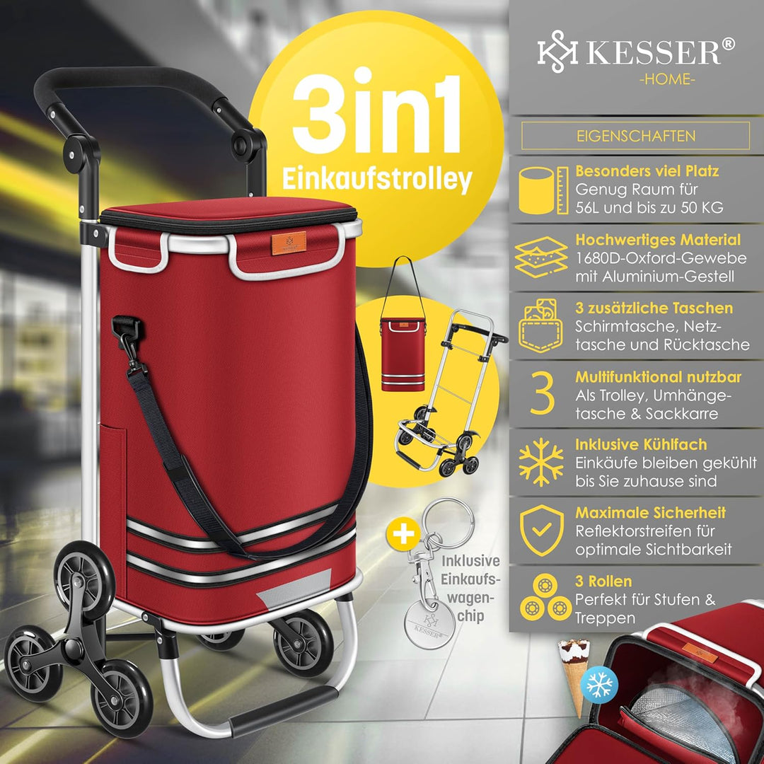 KESSER® Einkaufstrolley Treppensteiger mit Kühlfach klappbar mit 56L Kapazität und belastbar bis 50k