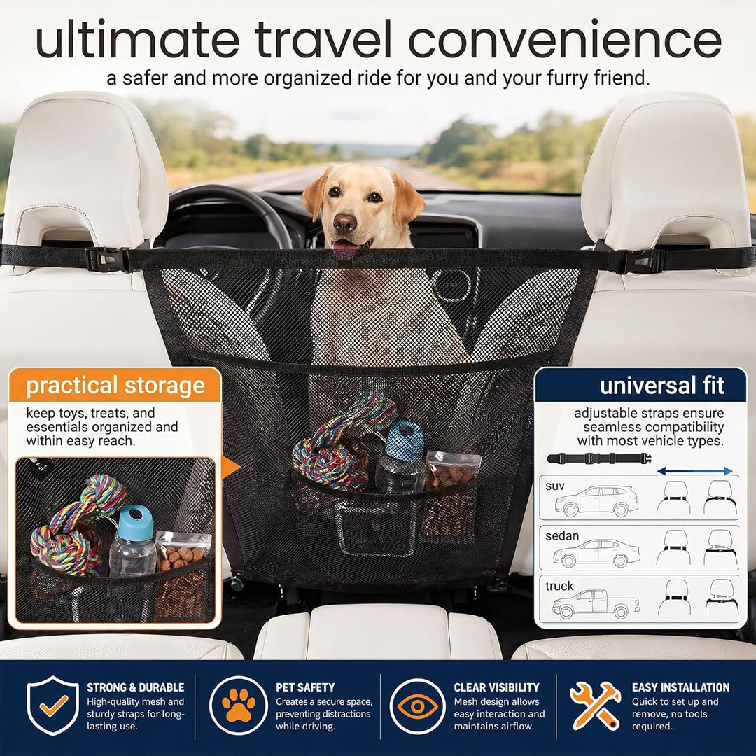 Hundetrennnetz Auto, Sicherheitsbarriere mit Aufbewahrungstasche | Robustes Nylongewebe, universell