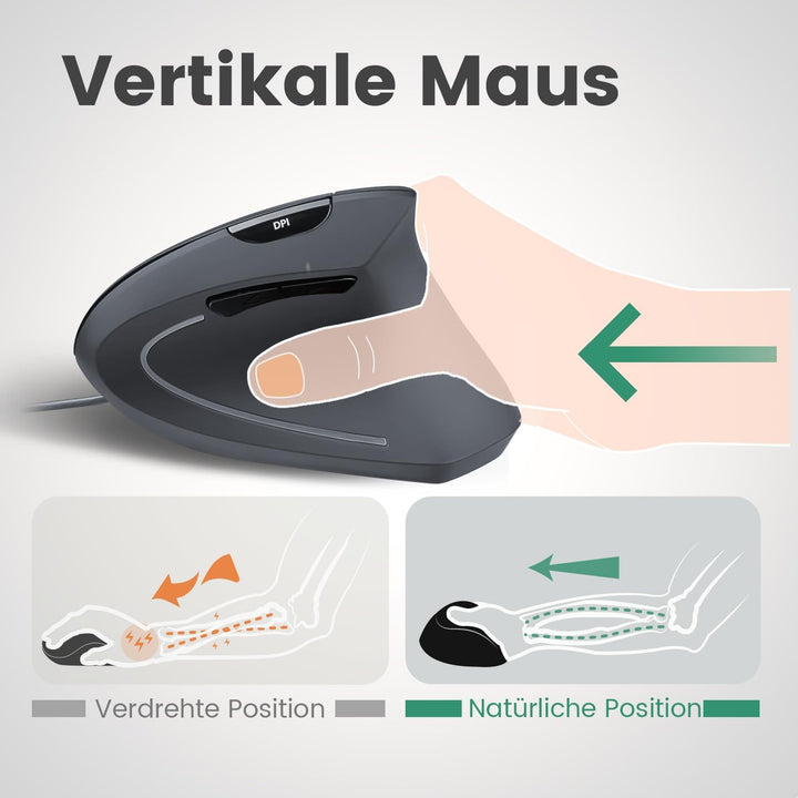 Perixx PERIDUO-512B Ergonomisches Tastatur- und Maus-Set - Vertikale Design-Maus, Kabelgebunden, USB