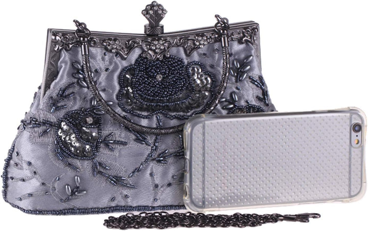 Damen Vintage Floral handgemachte Seed Bead Pailletten Clutch Geldbörse Hochzeit Abendtasche Party P