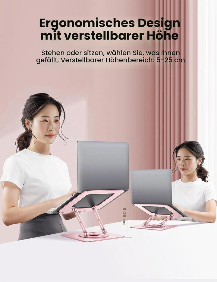 VAYDEER Laptop Ständer höhenverstellbar mit 360° Drehbasis &amp; faltbarem Design – Ergonomische Noteboo