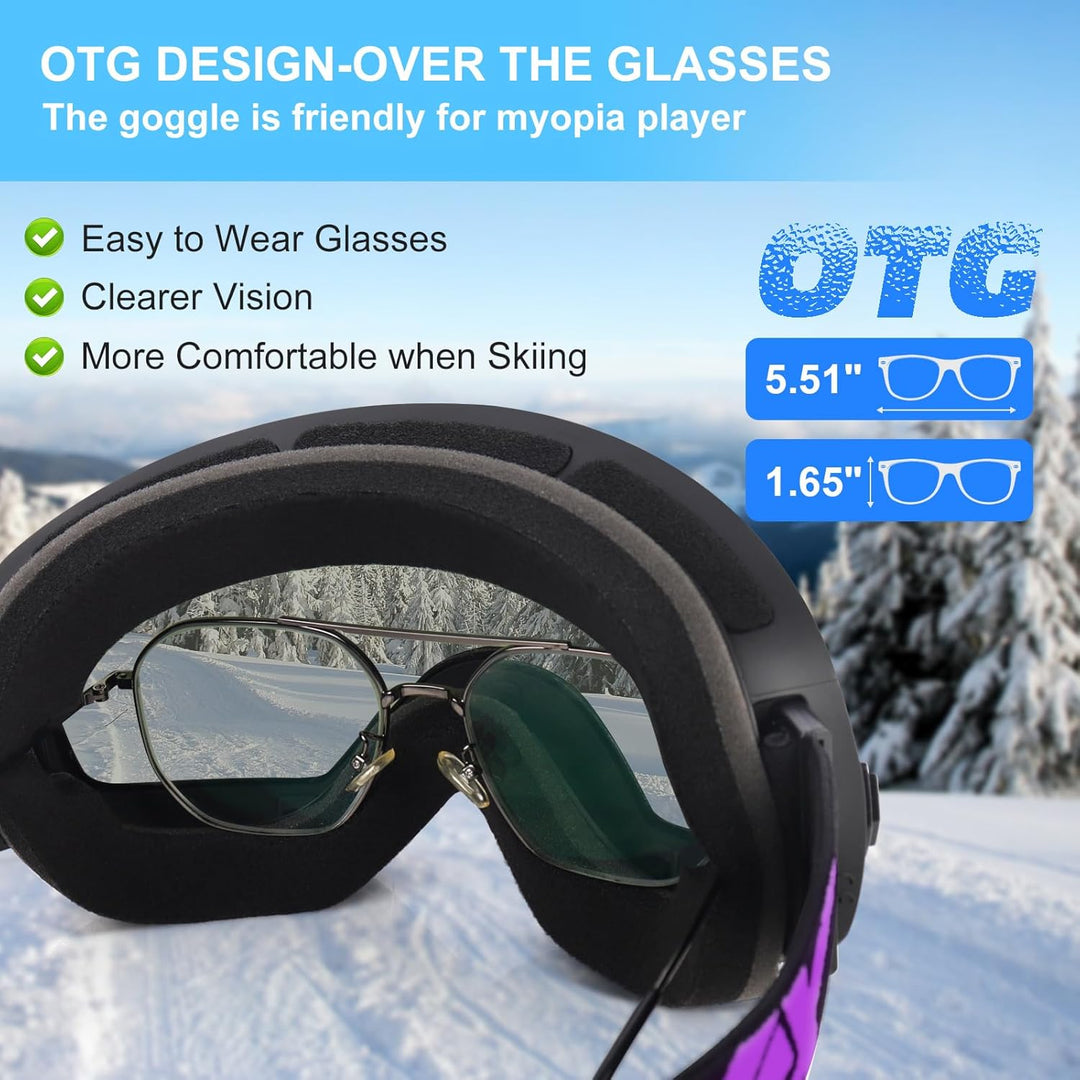 EXP VISION Snowboard Skibrille für Herren Damen Jugend, 100% UV400 Schutz Anti Beschlag über der Bri