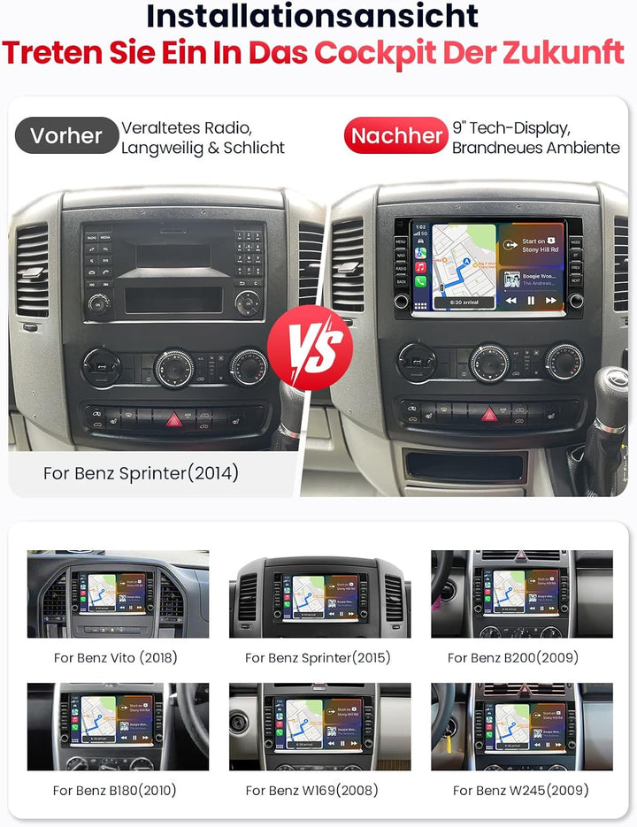 Doppel DIN Autoradio mit Bildschirm für Mercedes-Benz Vito W906 W169, Wireless CarPlay & Android Aut