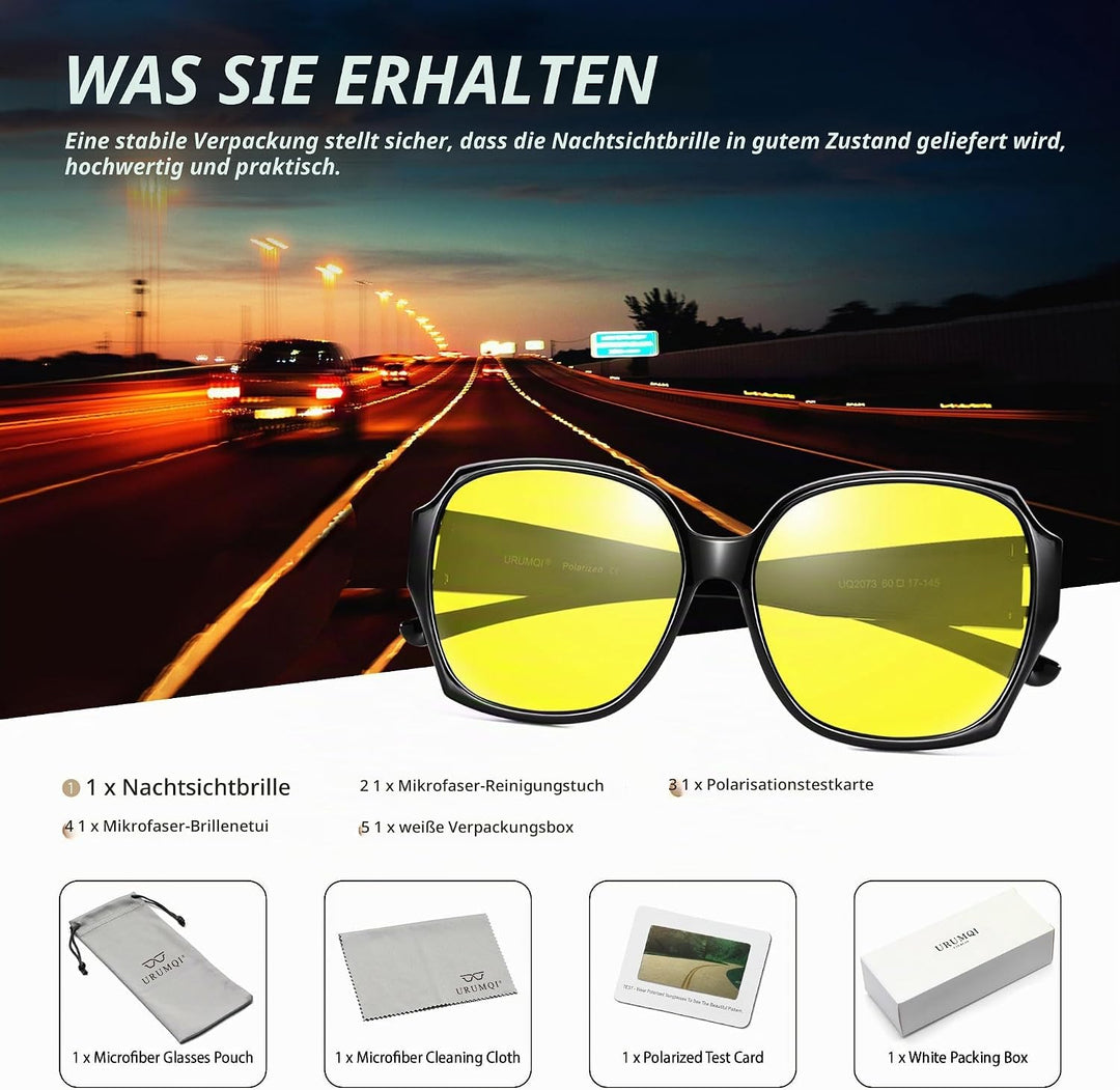 URUMQI Nachtsichtbrille für Autofahrer, Nachtfahrbrille Nachtbrille zum Autofahren Damen Herren, Aut