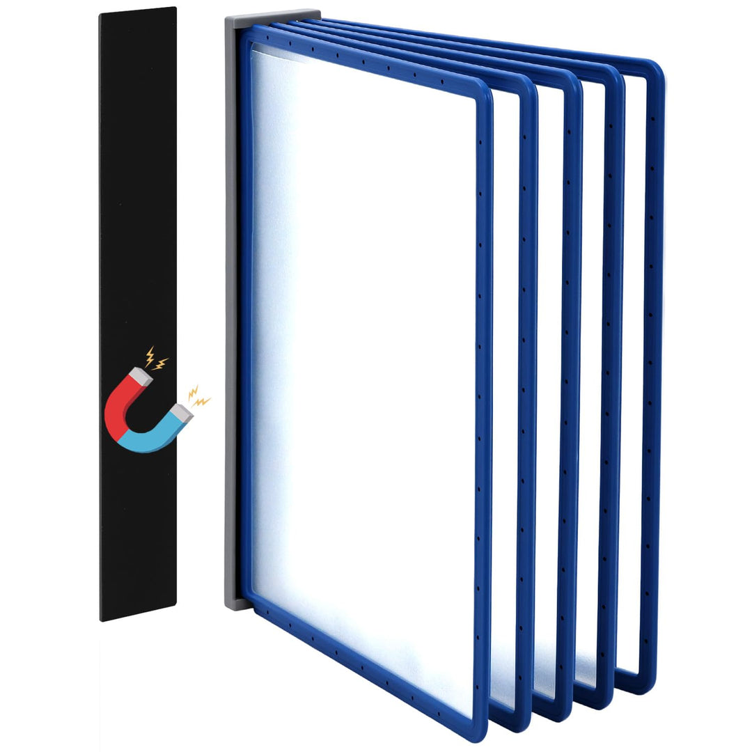 QWORK® Magnetischer Wand Sichttafelsystem mit 5 Sichttafeln A4 in Blau für Messehallen, Restaurants,