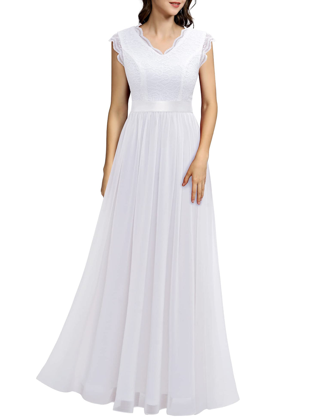 Dressystar Spitzen Cocktailkeid Elegant für Hochzeit Knielang Festlich Abendkleider Kurz XXL Band_we