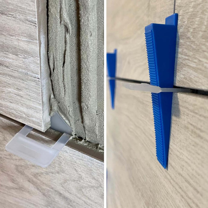 Lantelme Fliesen Nivelliersystem Kit Set mit 100x Zuglaschen 50x Keile 1x Zange Fliesen Verlegehilfe