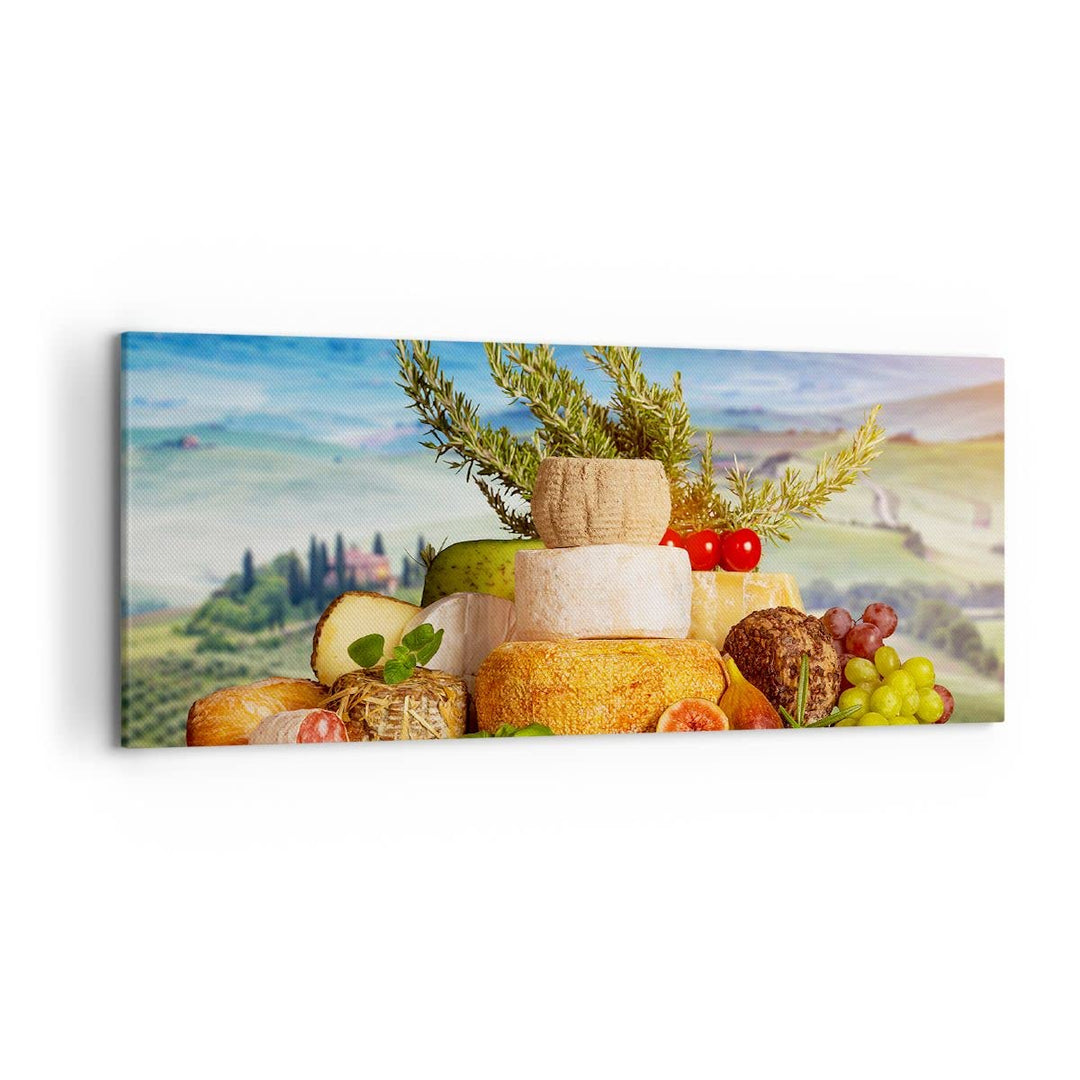 Wandbilder Dekoration Wohnzimmer Toskana Käse Obst Italien Panorama Bilder auf Leinwand 120x50cm Lei
