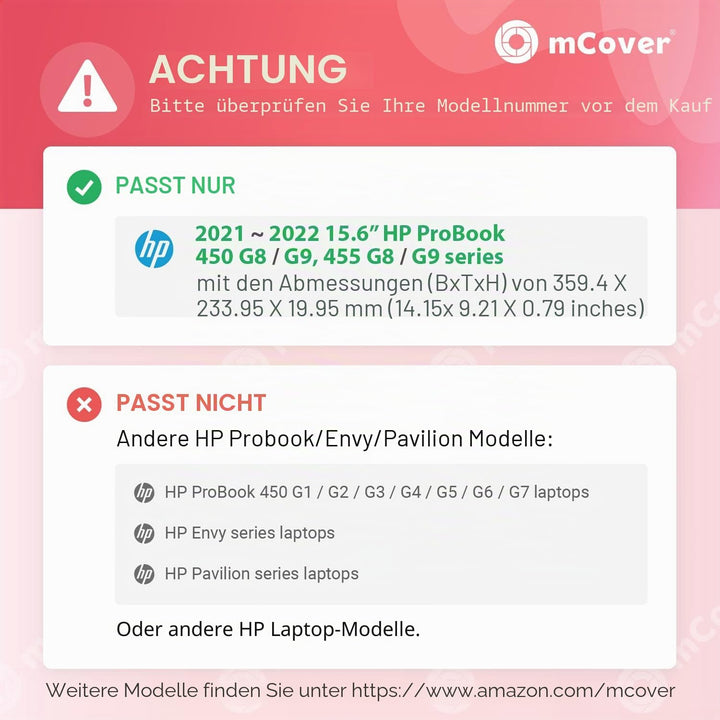 mCover Hartschalenhülle kompatibel mit 2021 15 Zoll HP ProBook 450/455 G8/G9 Und HP EliteBook 650 G8