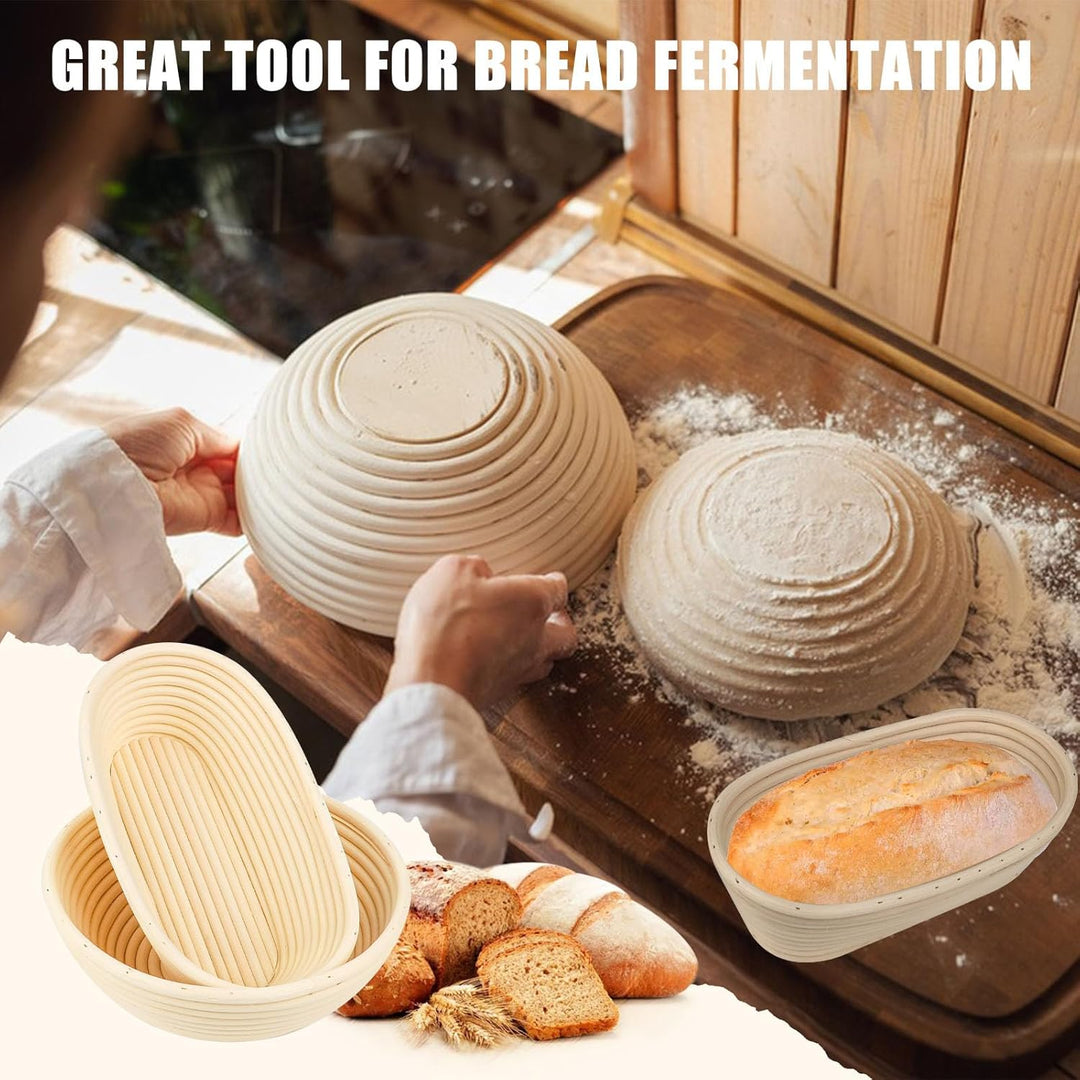 Gärkorb Set, Brot Gärkörbchen aus Peddigrohr zum Brot backen, Gärkörbchen Rund & Oval 2er Set, Gärko