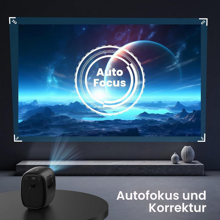 Smart Mini Beamer,1080p mit Beamer 4K, automatische trapezförmige Kompensation, mit WiFi 6 und Bluet