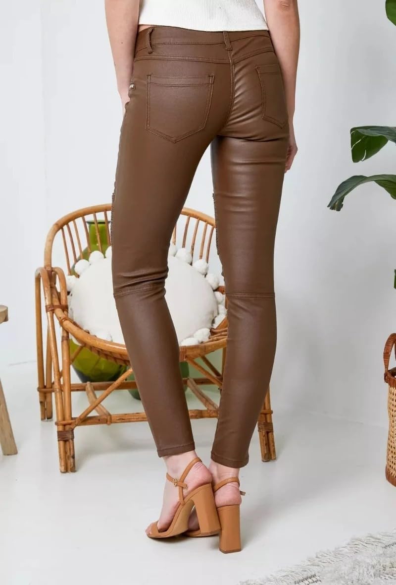 Crazy Lover Damen Kunstleder Leder Look Hosen Damen Biker Stretch Coated S Dark Brown, S Dark Brown