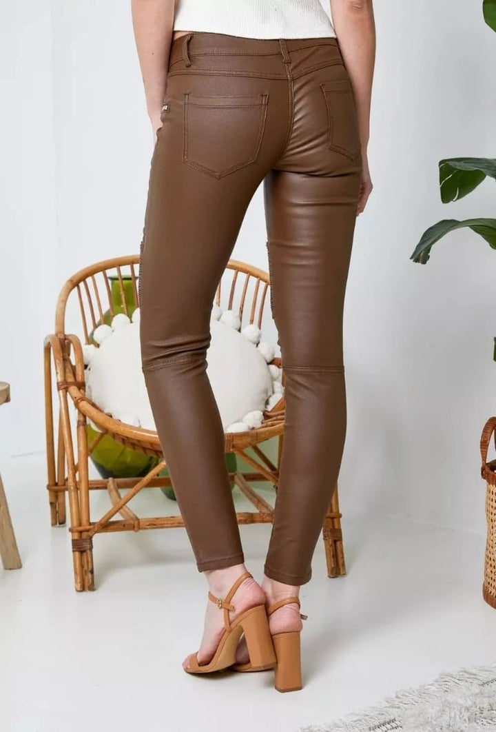 Crazy Lover Damen Kunstleder Leder Look Hosen Damen Biker Stretch Coated S Dark Brown, S Dark Brown