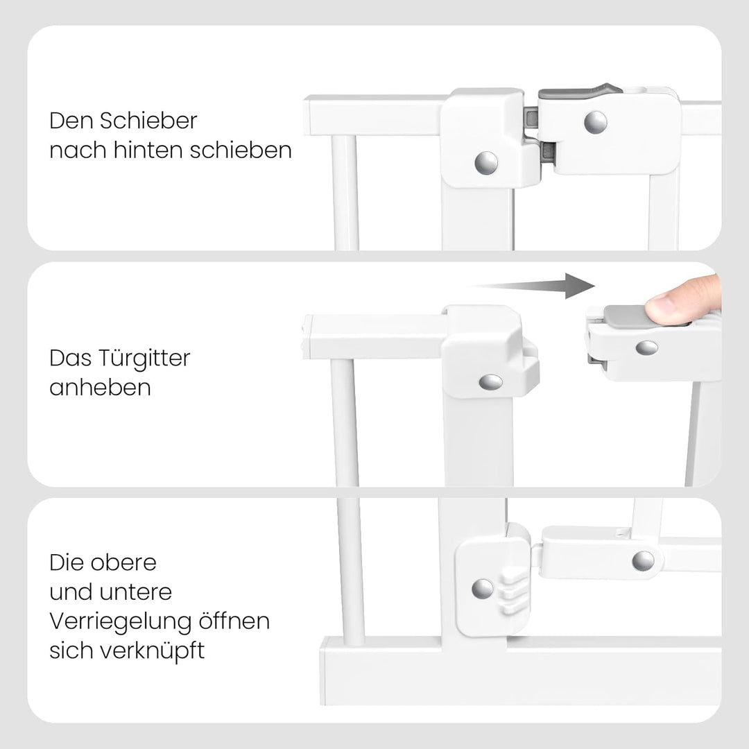 WOLTU Treppenschutzgitter, Türschutzgitter, Absperrgitter, inkl. 2 Verlängerungen von 10 cm, 75-107