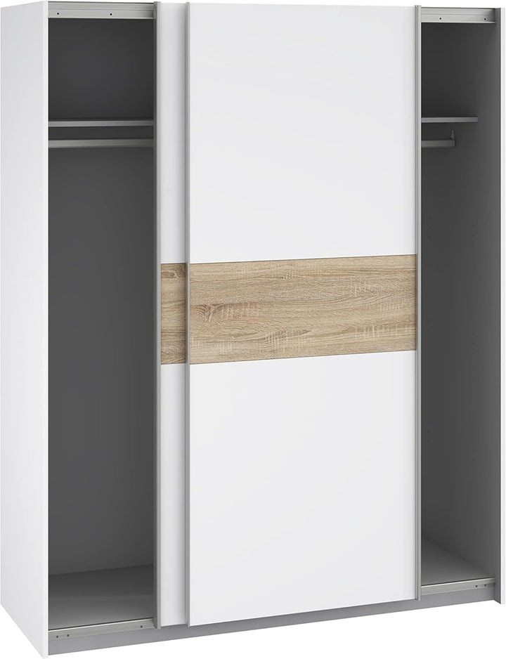 Forte Winnie 1,5 M Kleiderschrank + Schubkastenblock schmal Weiss Kombiniert mit Sonoma Eiche Dekor