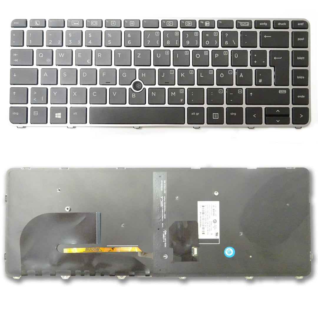 Bucom Tastatur für HP Elitebook G3 745 840 848 DE QWERTZ Silber Rahmen Keyboard mit Beleuchtung