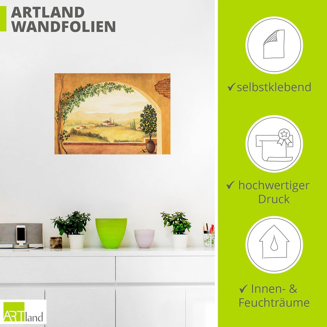 ARTland Wandbild selbstklebend Vinylfolie 100x70 cm Fensterblick Fenster Toskana Landschaft Italien