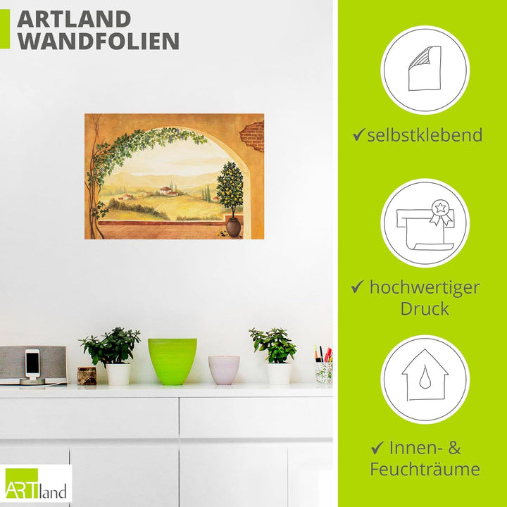 ARTland Wandbild selbstklebend Vinylfolie 100x70 cm Fensterblick Fenster Toskana Landschaft Italien