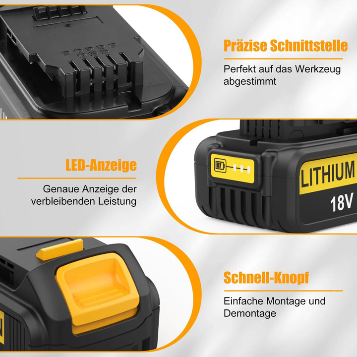 Energup 2 Stück 18V 5.0Ah Ersatzakku + DCB102 Ladegerät für Dewalt Akku 18V DCB184 DCB200 DCB182 DCB