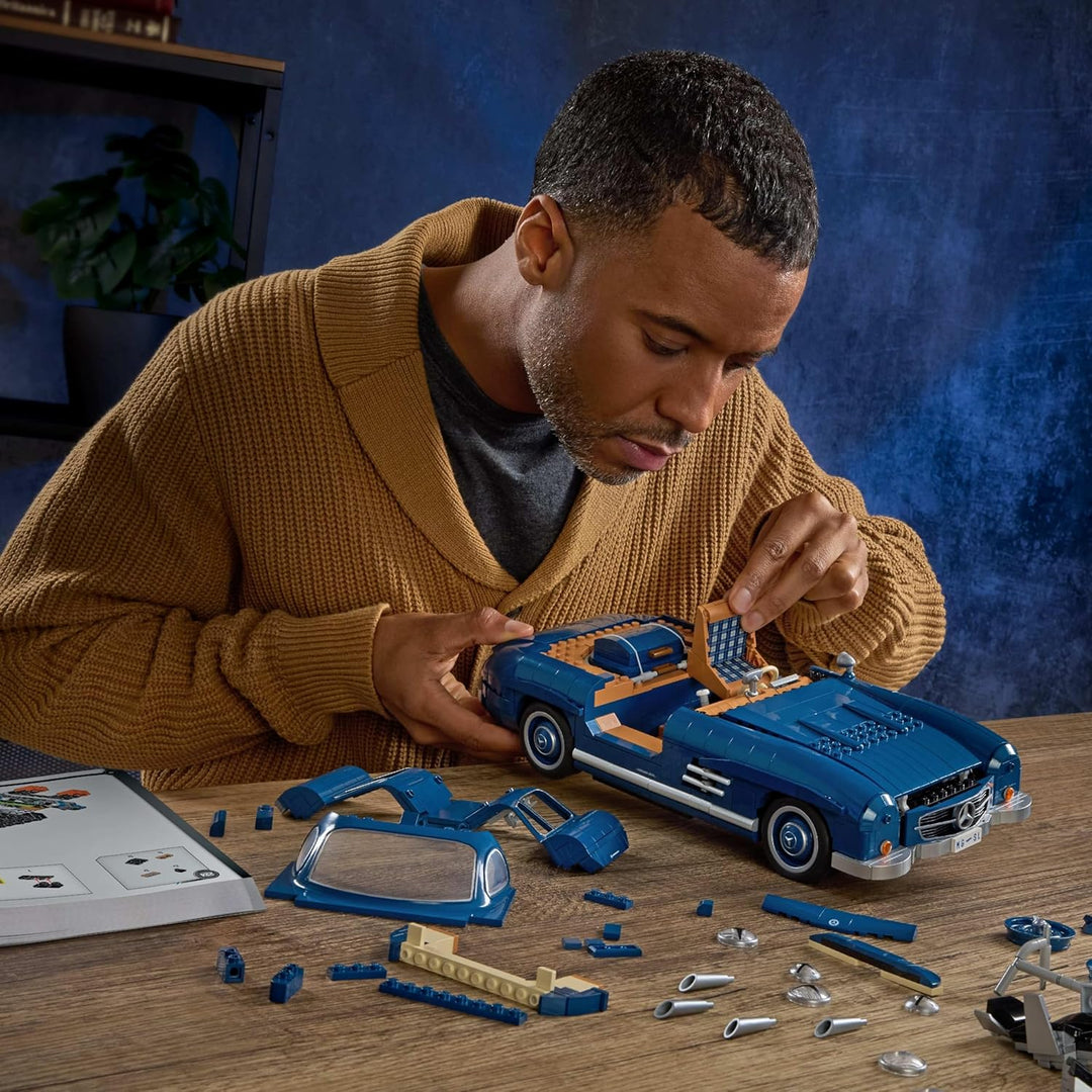 Mattel Brick Shop Hot Wheels Premium Serie Bauset, Mercedes-Benz 300 SL mit 1600 Teilen, realistisc