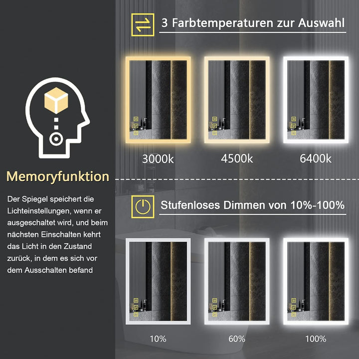 AI-LIGHTING Badezimmerspiegel mit Beleuchtung 80×60 cm Badspiegel mit Licht und Steckdose, Beschlagf