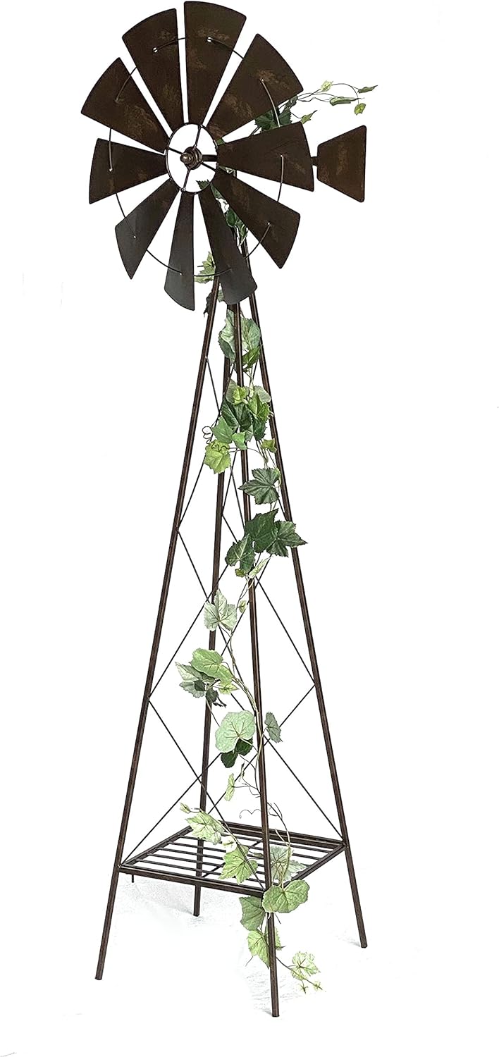 DanDiBo Windrad Metall 170 cm kugelgelagert Braun Windspiel Gartenstecker 96019 Windmühle Wetterfest