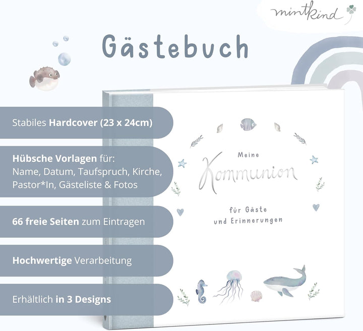 mintkind® Gästebuch Meine Kommunion Wal I Kommunion Geschenk personalisiert I Buch zur Kommunion Eri