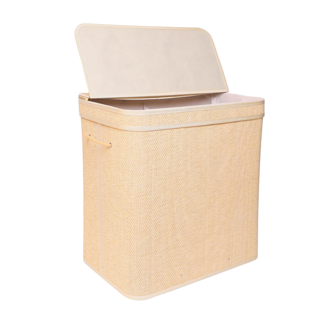 Relaxdays Wäschekorb mit Deckel, Bambus, 130 l, 2 Innenfächer, HxBxT: 61 x 58 x 39 cm, Badezimmer Wä