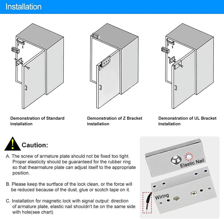 FTSTech IP65 Wasserdichter Metall-PIN-Code RFID-Zugriffskontrolltastatur + 60kg Magnetschloss + 12 V