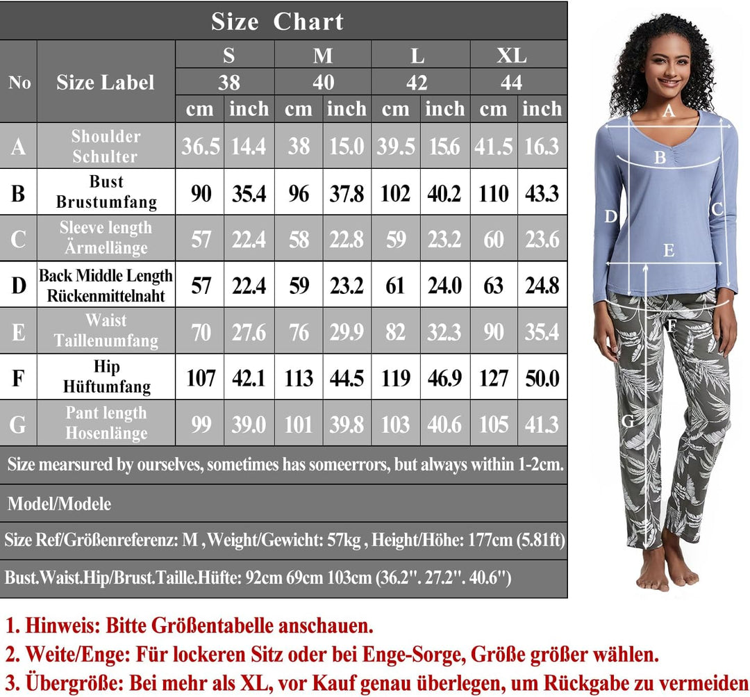 Mnamo Damen Schlafanzug Weich Gestricktes Pyjama Set Gemütliche Nachtwäsche Baumwolle und Modal Atmu