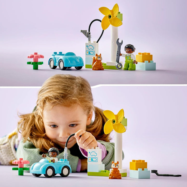 LEGO 10985 DUPLO Town Windrad und Elektroauto, Spielzeugauto-Lernspielzeug für Mädchen und Jungen ab