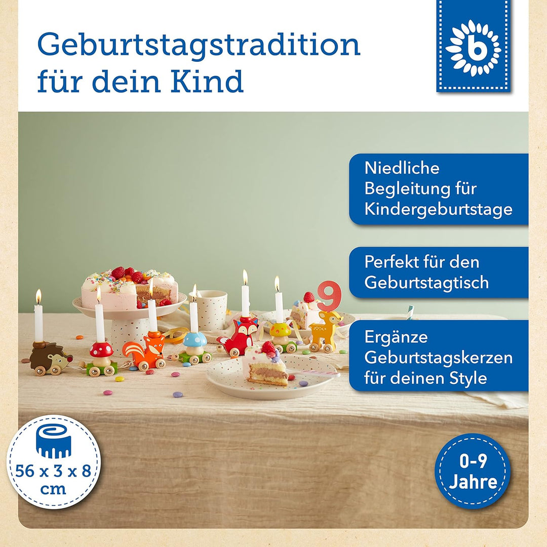 Bieco 23023083 Holz Geburtstagszug Waldtiere mit Zahlen 0-9, Mehrfarbig, 17 Stück (1er Pack)