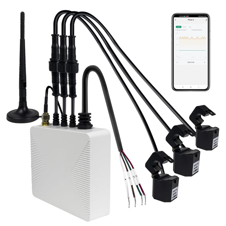 OWON 3-Phasen-WLAN-Smart-Home-Energiemonitor, 3-Phasen-Zangenmessgerät mit 3 80 A Schaltkreisstufen-