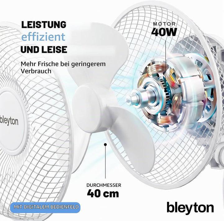 BLEYTON Shadow Wandventilator, leise, mit Fernbedienung, Weiss, 40 W, 3 Geschwindigkeitsstufen, Time