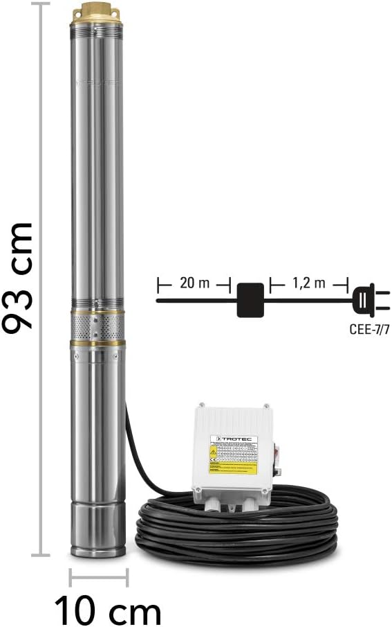 TROTEC Tiefbrunnenpumpe TDP 7500 E – Wasserpumpe mit Fördermenge 4800 l/h, 1500 W – Eintauchtiefe ma