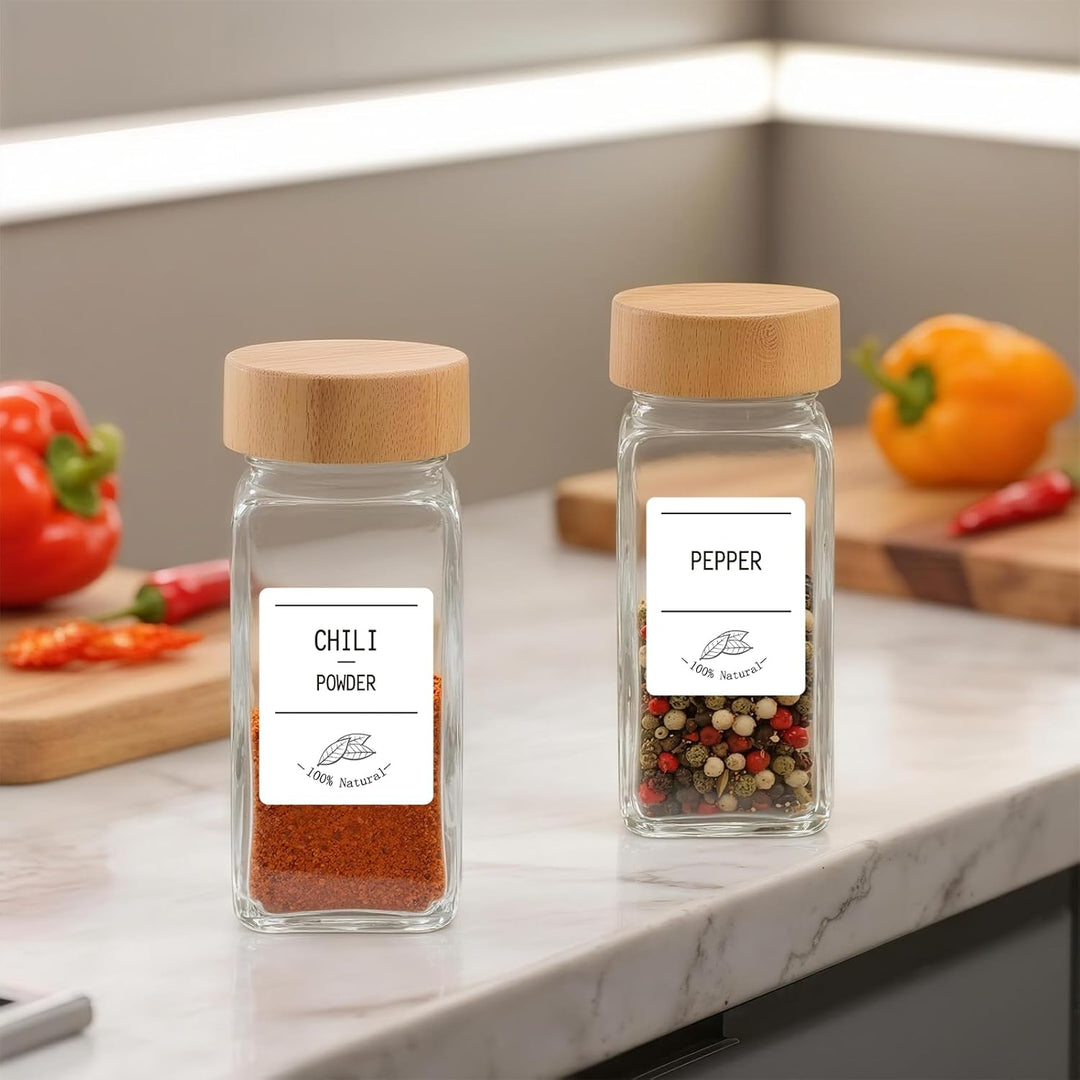 Gewürzgläser mit Bambusdeckel, 120 ml, Glas-Gewürzgläser mit Etiketten, minimalistische, leere Gewür