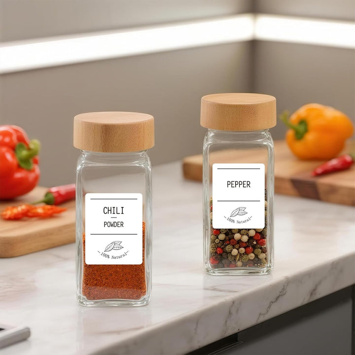 Gewürzgläser mit Bambusdeckel, 120 ml, Glas-Gewürzgläser mit Etiketten, minimalistische, leere Gewür