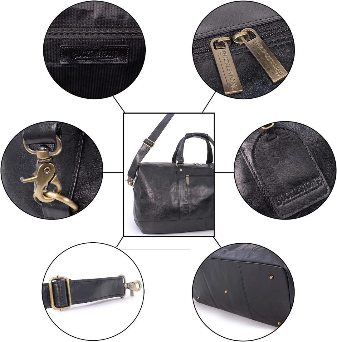 BUCKLESTONE - Leder - Reisetasche/Freizeittasche/Sporttasche von York - Schwarz, Schwarz