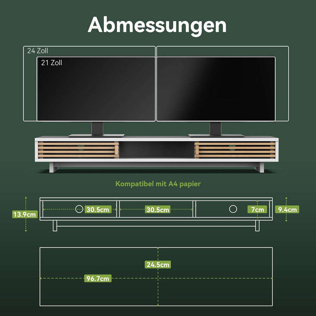 Dual-Monitorständer mit Schiebetür, doppelter Computer-Laptop-Ständer, Schreibtischregal-Organizer m