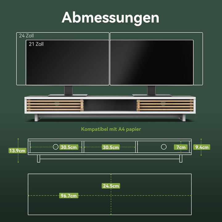Dual-Monitorständer mit Schiebetür, doppelter Computer-Laptop-Ständer, Schreibtischregal-Organizer m