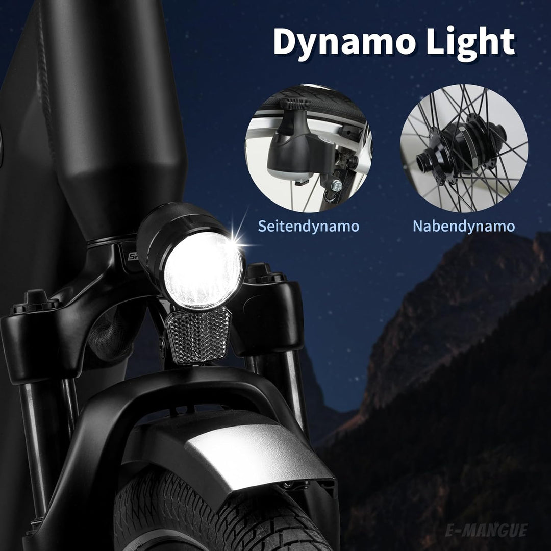 E-Bike Dynamo LED Fahrradlicht Vorne, 30-120 LUX StVZO Zulassung Frontlicht, Fahrradlicht mit Reflek
