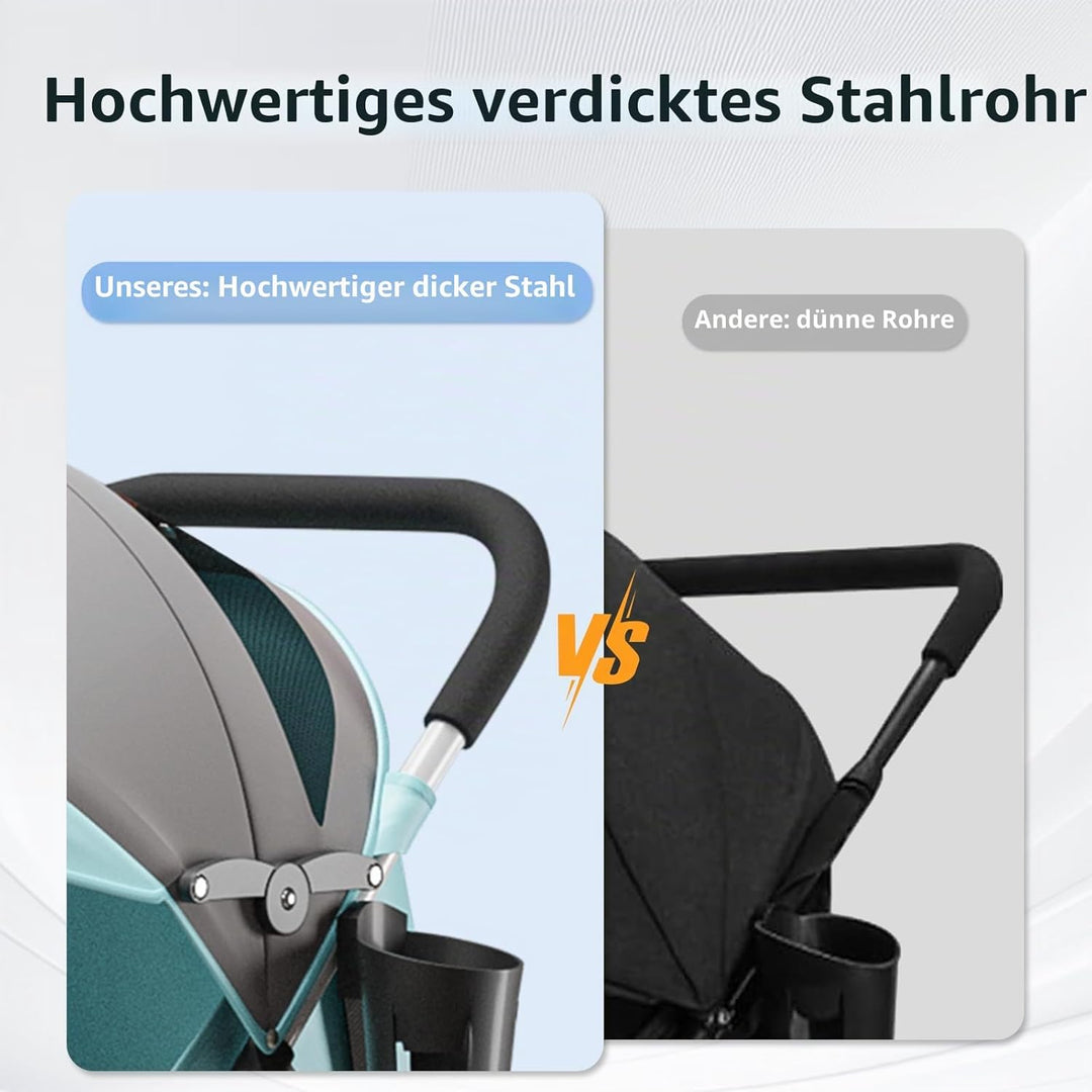 Kinderwagen Buggy Liegefunktion, Leichter 4-Rad Buggy ab 0–4 Jahre, Verstellbare Rückenlehne, Klein