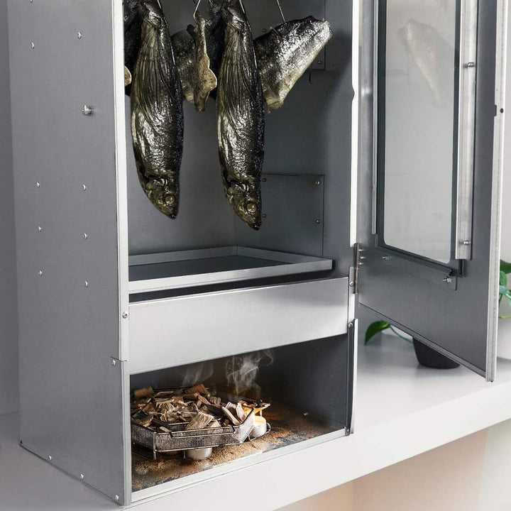 Edelstahl Rauchgenerator, Kaltraucherzeuger, Rund Rauchgenerator mit 5 Fleischhaken + 2 Reinigungsbü