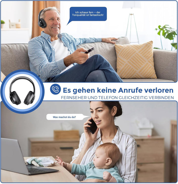 Kabellose Kopfhörer für Fernseher, Over-Ear kabellose 196ft Wireless-Reichweite,unterstützen Optical